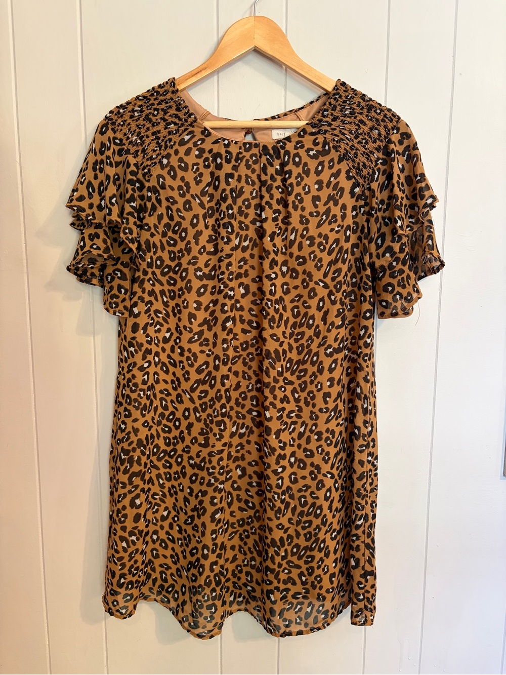 bailey blue Leopard Print Ruffle Sleeve Dress in Camel and Black